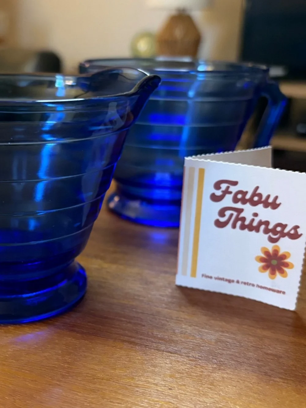 Vintage (1934-42) Hazel-Atlas Moderntone Cobalt Blue Glass Creamer & Sugar Bowl